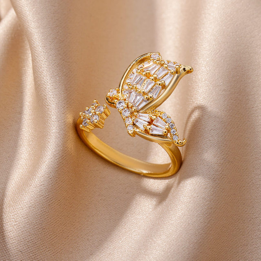 Gyllen Krystall Birdie Ring