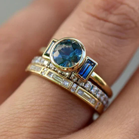 Anillo Elegante Azul Vintage