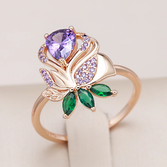 Elegant Lilla Rose Ring i Gull